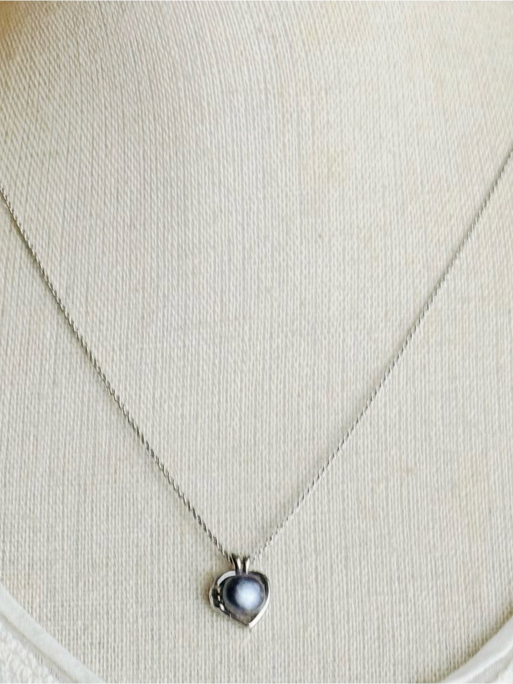 FAS Gray Genuine Pearl Heart Pendant 925 Sterling Silver 18" Necklace Women's
